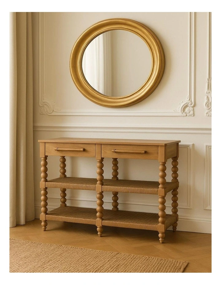 Artisan Furniture Solid Wood Spindle Console Table, 2 Drawers & 2 Open Slots, Beige image 3