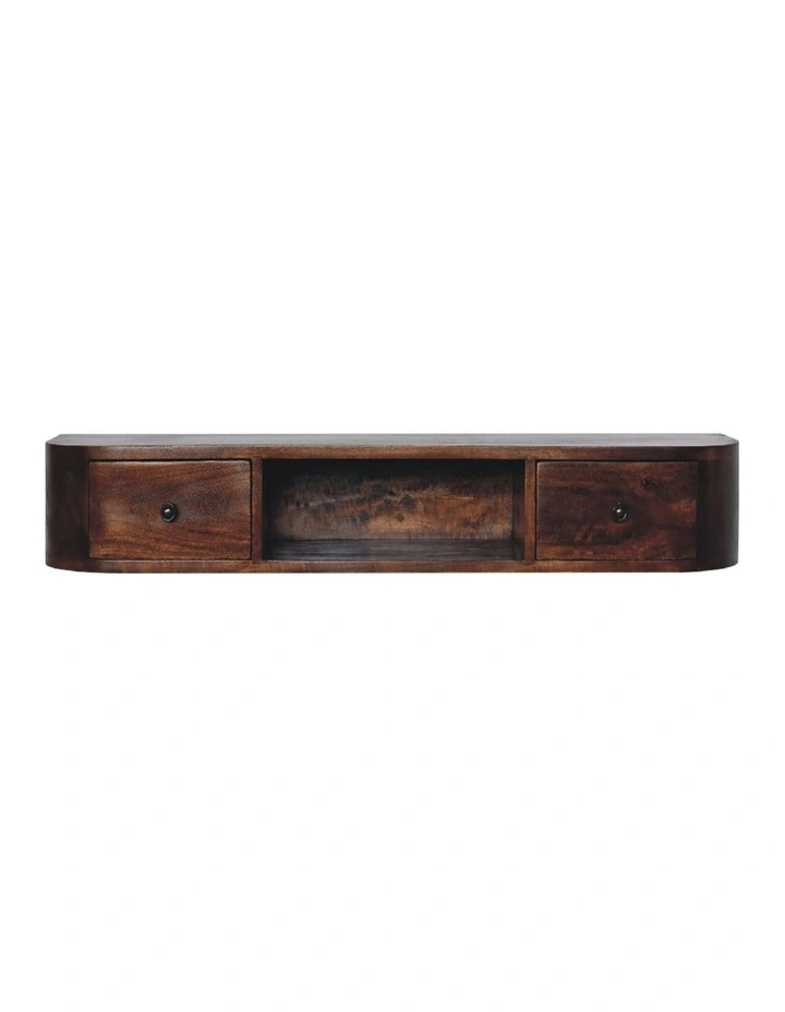 Artisan Furniture Solid Wood Lunar 2 Drawer Wall Mounted Console, 1 Open Slot, Brown image 1
