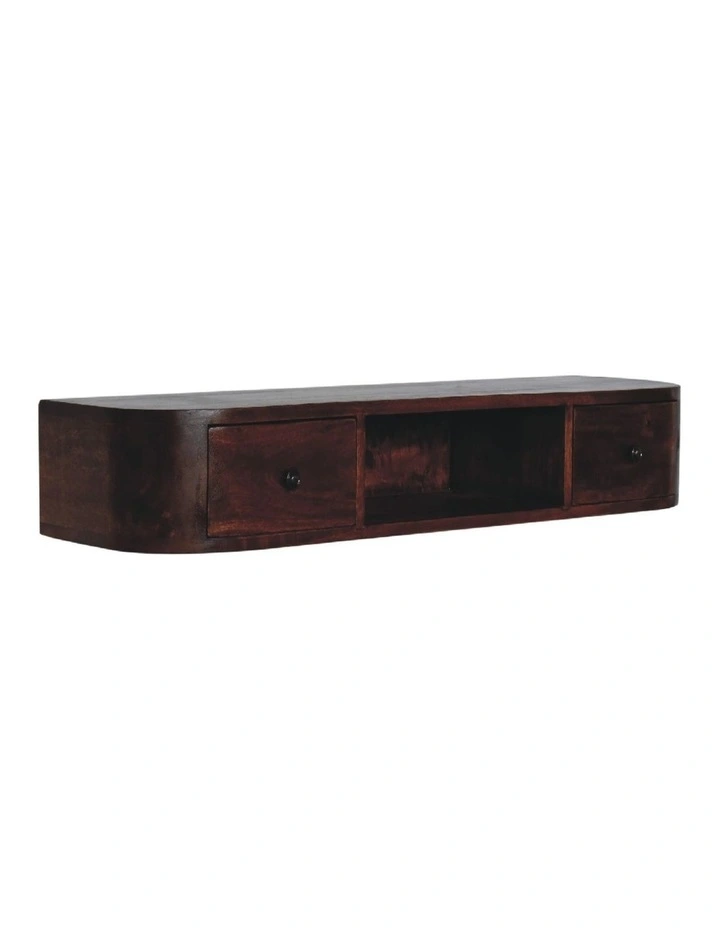 Artisan Furniture Solid Wood Lunar 2 Drawer Wall Mounted Console, 1 Open Slot, Brown image 3