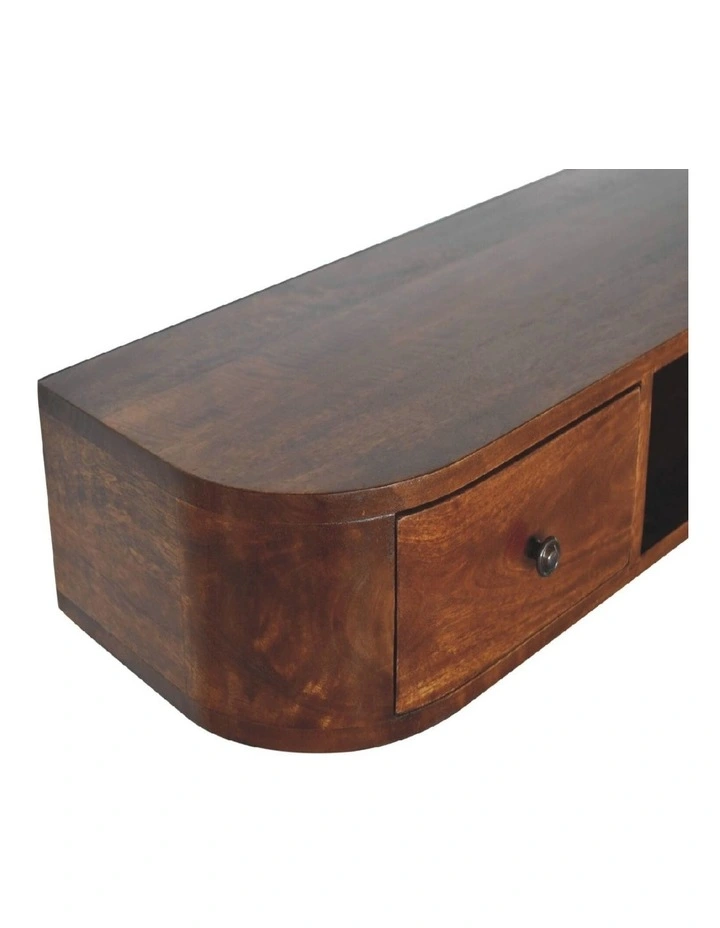 Artisan Furniture Solid Wood Lunar 2 Drawer Wall Mounted Console, 1 Open Slot, Brown image 4
