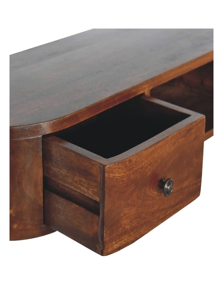 Artisan Furniture Solid Wood Lunar 2 Drawer Wall Mounted Console, 1 Open Slot, Brown image 5