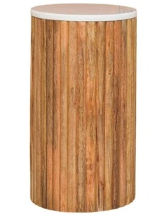 Artisan Furniture Solid Wood Fluted Marble Side Table,  Brown & White