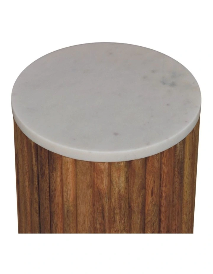 Artisan Furniture Solid Wood Fluted Marble Side Table, Brown & White image 4