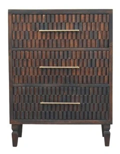 Artisan Furniture Solid Wood Cadiz Carved Drawer Chest, 3 Drawers,  Dark Brown