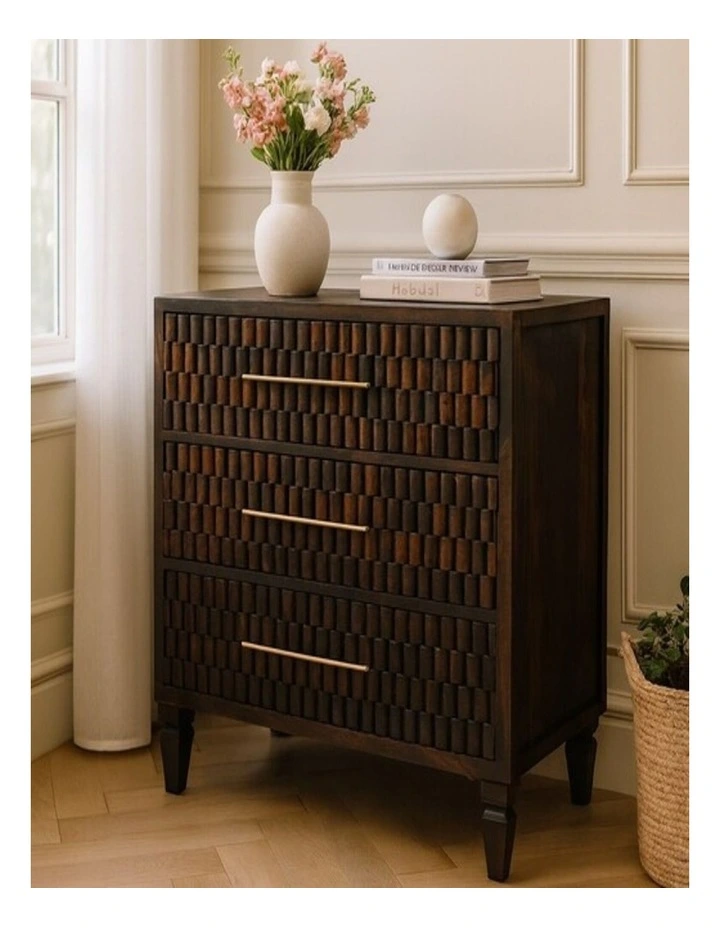 Artisan Furniture Solid Wood Cadiz Carved Drawer Chest, 3 Drawers,  Dark Brown image 3