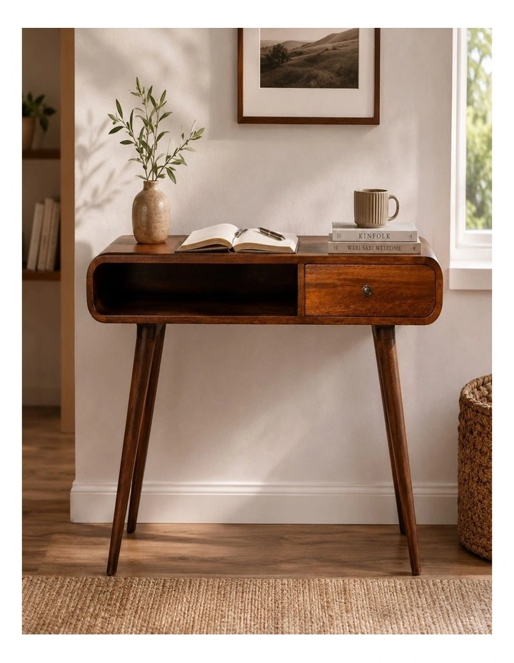 Artisan Furniture Solid Wood Curved Chestnut Writing Desk,  Brown,  1Drawer image 3