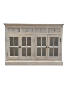 Artisan Furniture Solid Wood Stone Acid Wash Glazed Sideboard, 4 Drawers & 4 Doors, Grey