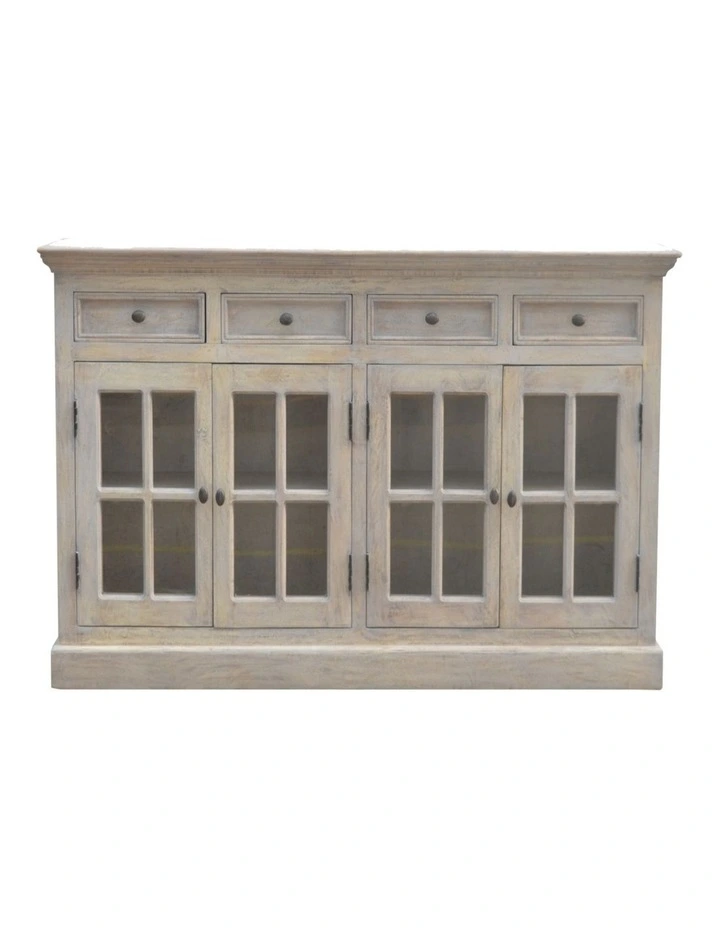 Artisan Furniture Solid Wood Stone Acid Wash Glazed Sideboard, 4 Drawers & 4 Doors, Grey image 1