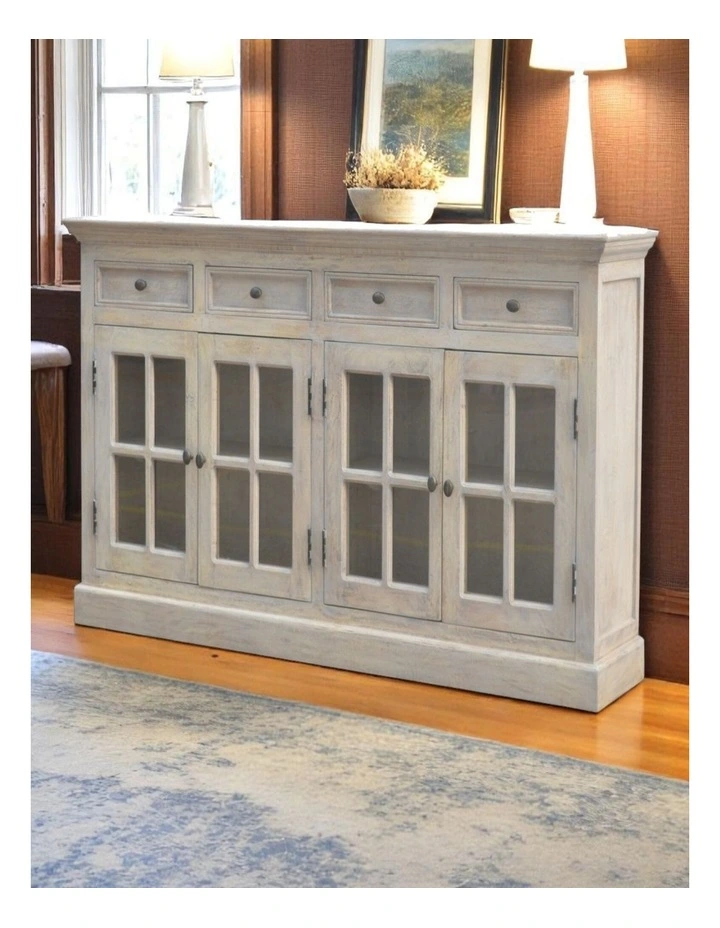 Artisan Furniture Solid Wood Stone Acid Wash Glazed Sideboard, 4 Drawers & 4 Doors, Grey image 3