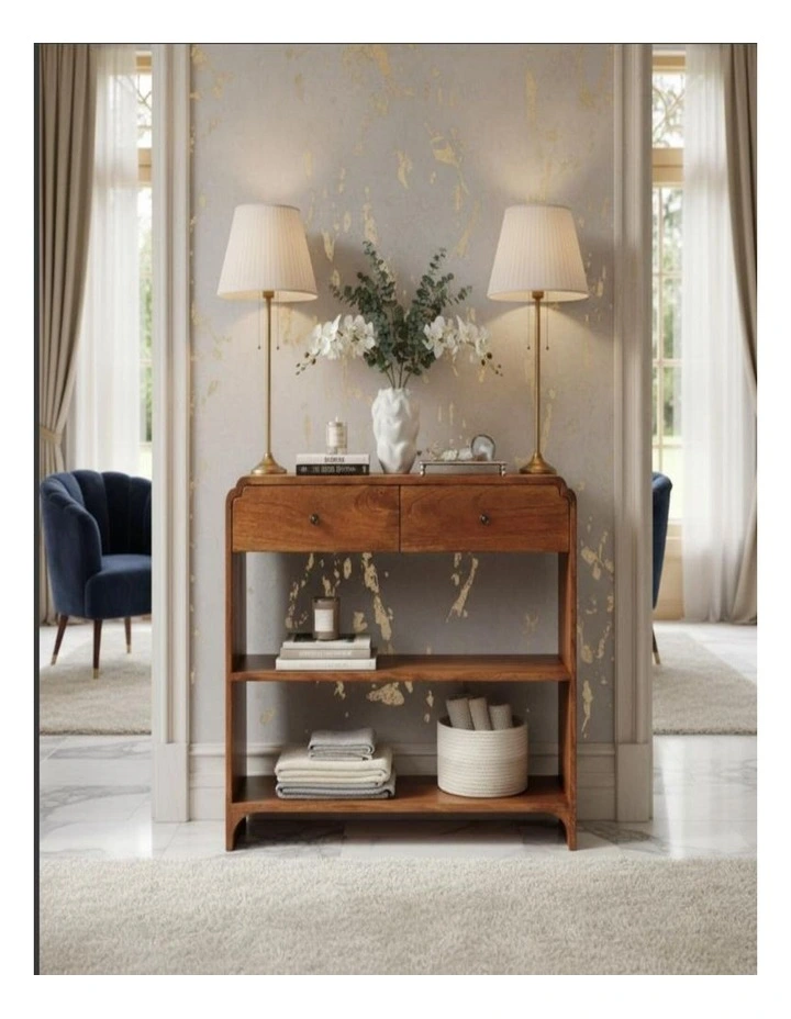 Artisan Furniture Solid Wood Ellington Console Table, 2 Drawer & 2 Open Slots, Brown image 3