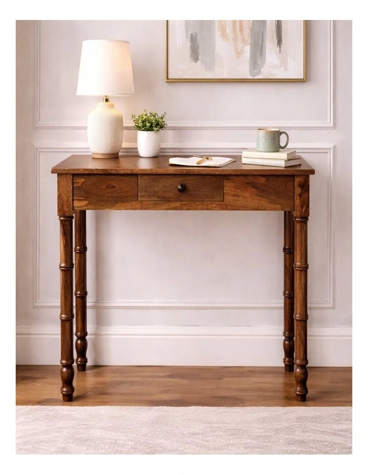 Artisan Furniture Solid Wood Bamboo Writing Desk, 1 Drawer, Brown image 3