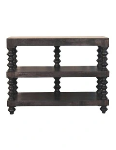 Artisan Furniture Solid Wood Spindle Shelf Console in Carbon Ash, 2 Open Slots, Dark Brown