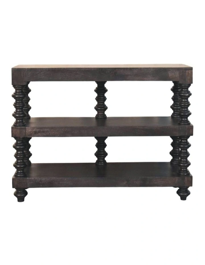 Artisan Furniture Solid Wood Spindle Shelf Console in Carbon Ash, 2 Open Slots, Dark Brown image 1