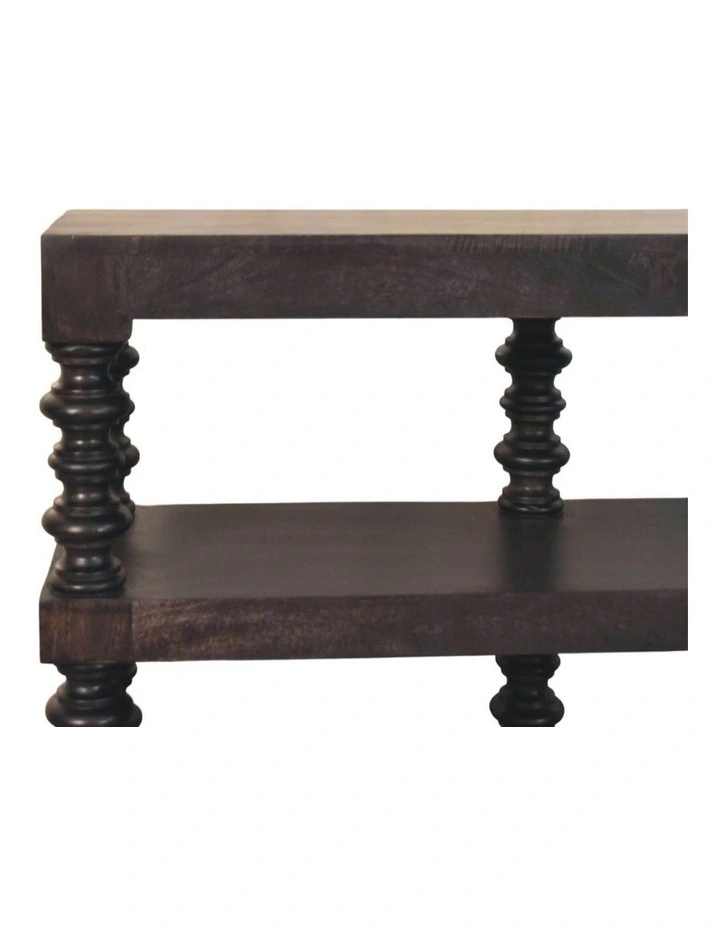 Artisan Furniture Solid Wood Spindle Shelf Console in Carbon Ash, 2 Open Slots, Dark Brown image 5