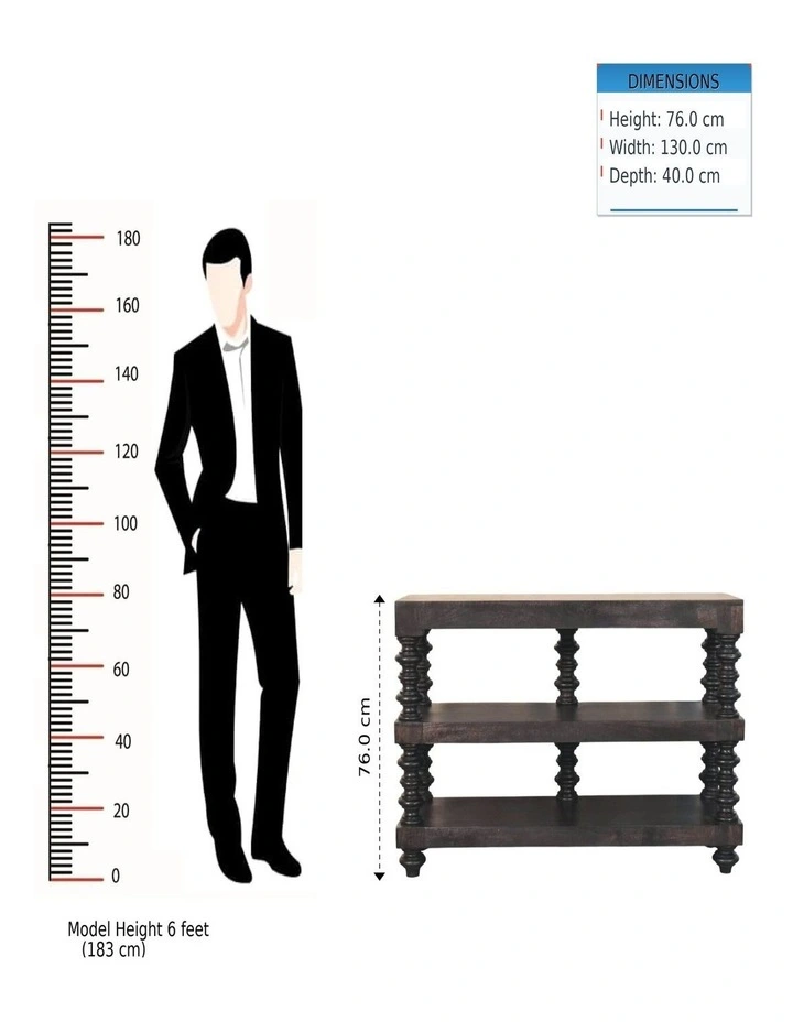 Artisan Furniture Solid Wood Spindle Shelf Console in Carbon Ash, 2 Open Slots, Dark Brown image 7