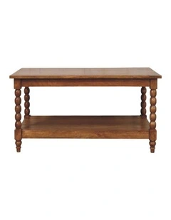 Artisan Furniture Solid Wood Spindle Coffee Table with Open Shelf, Brown