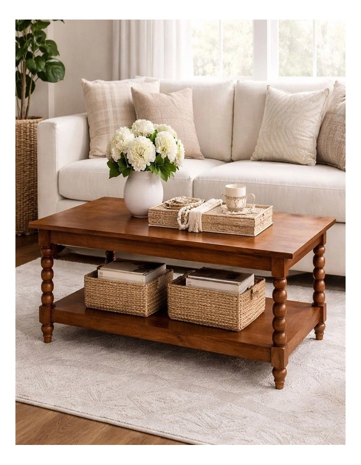 Artisan Furniture Solid Wood Spindle Coffee Table with Open Shelf, Brown image 2