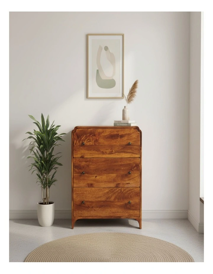 Artisan Furniture Solid Wood Newton Chestnut 3 Drawer Chest, Brown image 3