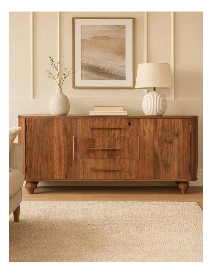 Artisan Furniture Solid Wood Montara Sideboard, 3 Drawers & 2 Doors, Brown image 3