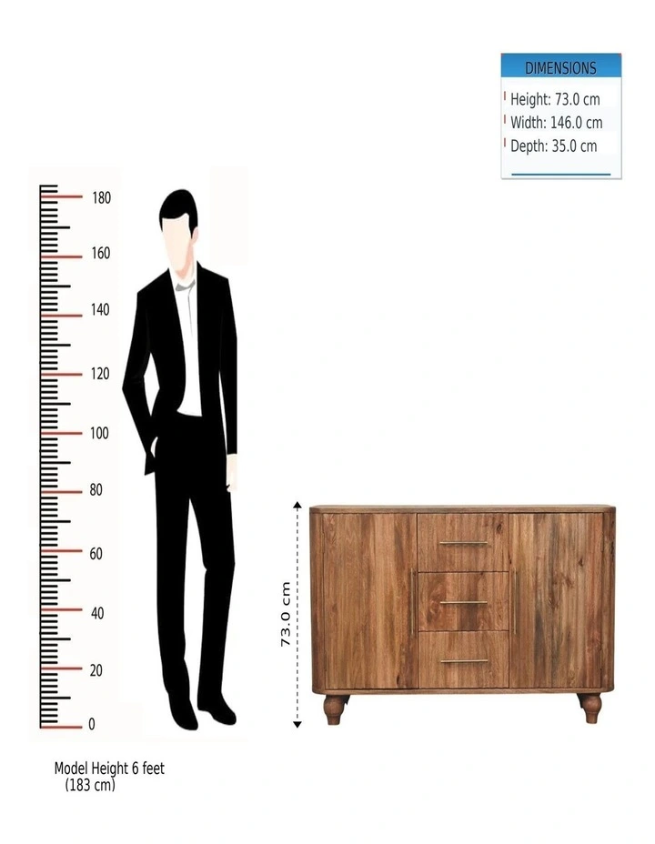 Artisan Furniture Solid Wood Montara Sideboard, 3 Drawers & 2 Doors, Brown image 7