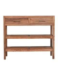 Artisan Furniture Solid Wood Saffron Rattan Console,  2 Drawers & 2 shelfs,  Beige