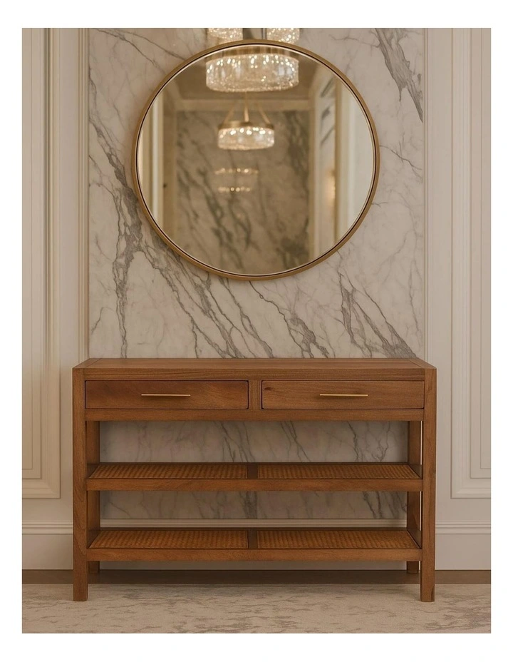 Artisan Furniture Solid Wood Saffron Rattan Console, 2 Drawers & 2 shelfs, Beige image 3