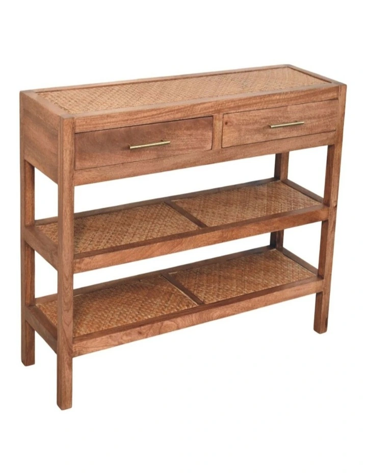 Artisan Furniture Solid Wood Saffron Rattan Console, 2 Drawers & 2 shelfs, Beige image 4