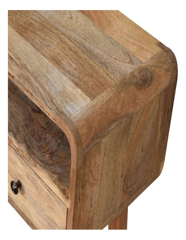Artisan Furniture Solid Wood Mini Curved Oak-ish Console Table, 2 Drawers & 1 Open Slot, Brown image 4