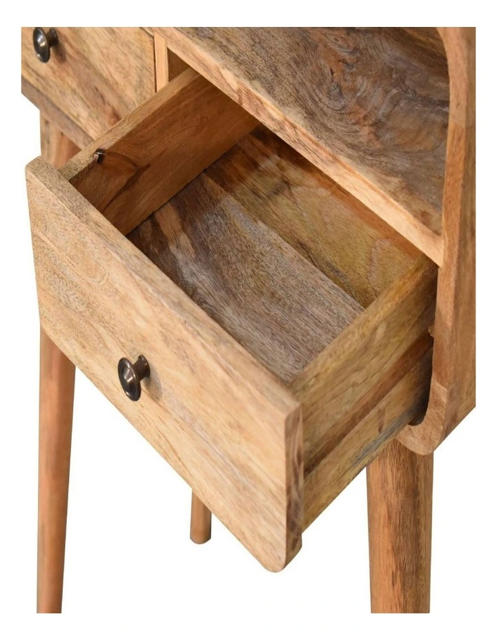 Artisan Furniture Solid Wood Mini Curved Oak-ish Console Table, 2 Drawers & 1 Open Slot, Brown image 5