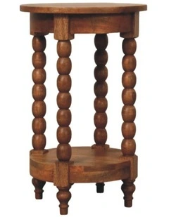 Artisan Furniture Solid Wood Spindle Round Side Table, 1 Shelf,  Brown