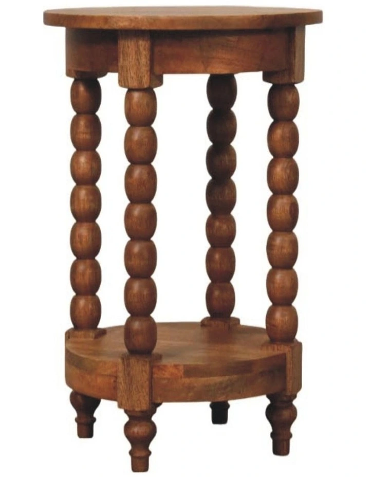 Artisan Furniture Solid Wood Spindle Round Side Table, 1 Shelf, Brown image 1