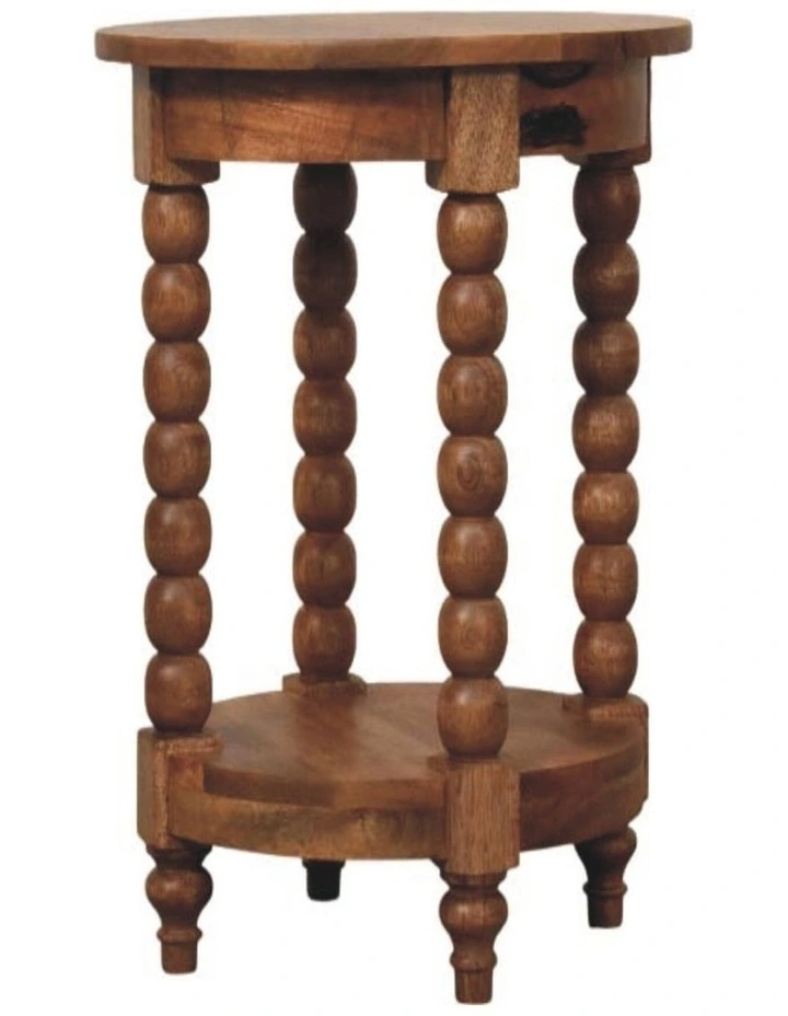 Artisan Furniture Solid Wood Spindle Round Side Table, 1 Shelf, Brown image 3