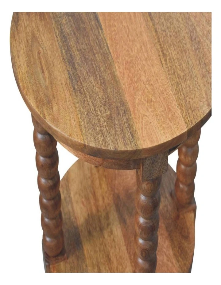 Artisan Furniture Solid Wood Spindle Round Side Table, 1 Shelf, Brown image 4