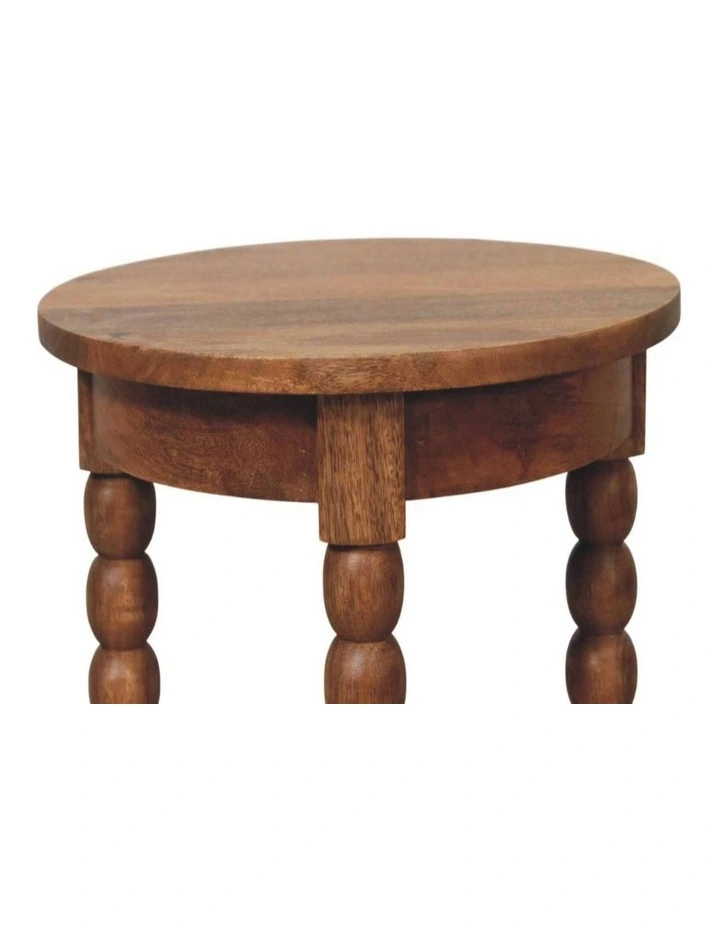 Artisan Furniture Solid Wood Spindle Round Side Table, 1 Shelf, Brown image 5