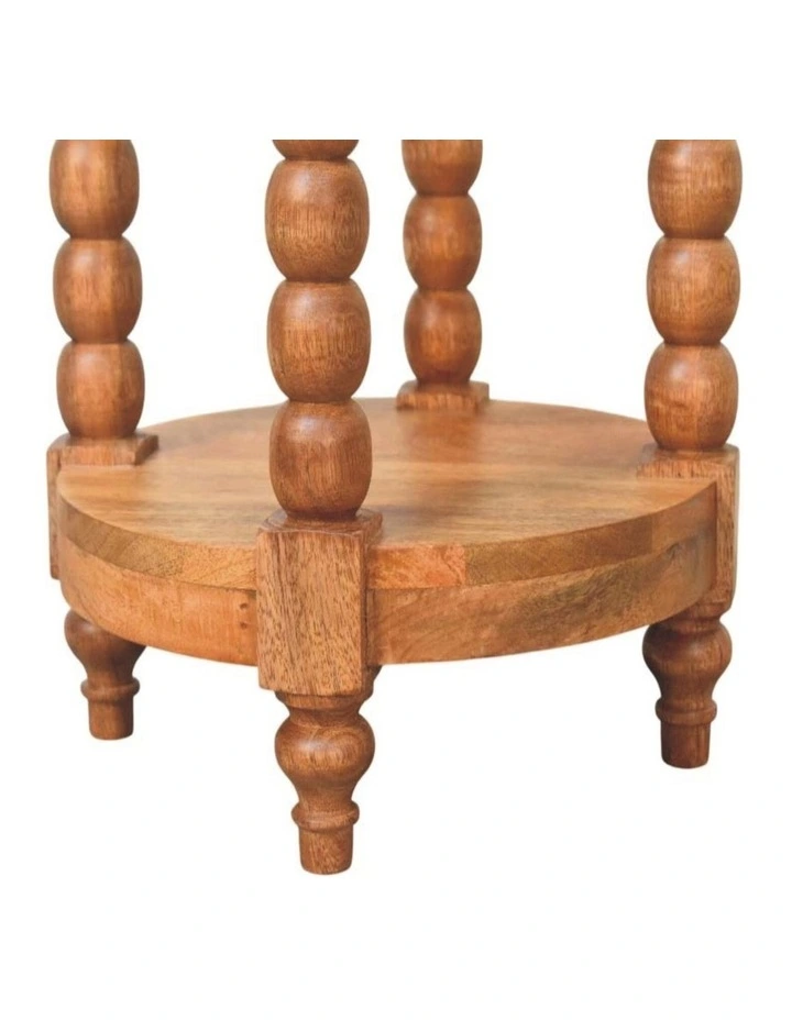 Artisan Furniture Solid Wood Spindle Round Side Table, 1 Shelf, Brown image 6