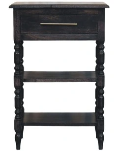 Artisan Furniture Solid Wood Heritage Turned-Leg Side Table,  1 Drawer & 2 Shelves, Dark Brown
