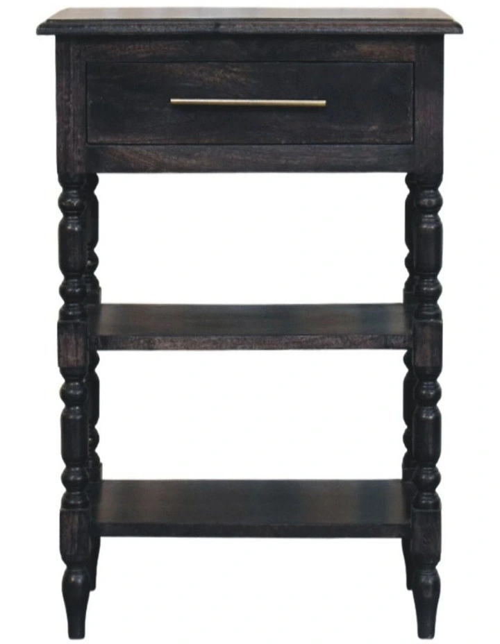 Artisan Furniture Solid Wood Heritage Turned-Leg Side Table, 1 Drawer & 2 Shelves, Dark Brown image 1
