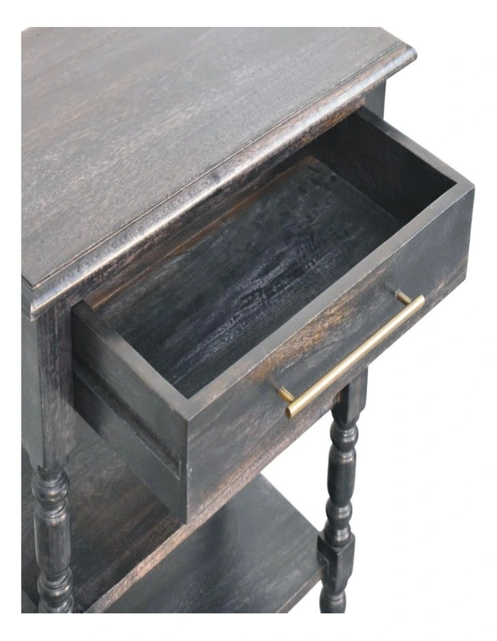 Artisan Furniture Solid Wood Heritage Turned-Leg Side Table, 1 Drawer & 2 Shelves, Dark Brown image 5