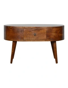Artisan Furniture Solid Wood Chestnut Rounded Coffee Table,  2 Drawers,  Dark Brown