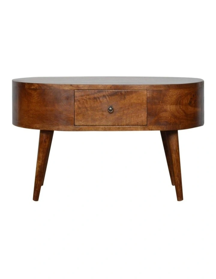 Artisan Furniture Solid Wood Chestnut Rounded Coffee Table,  2 Drawers,  Dark Brown image 1