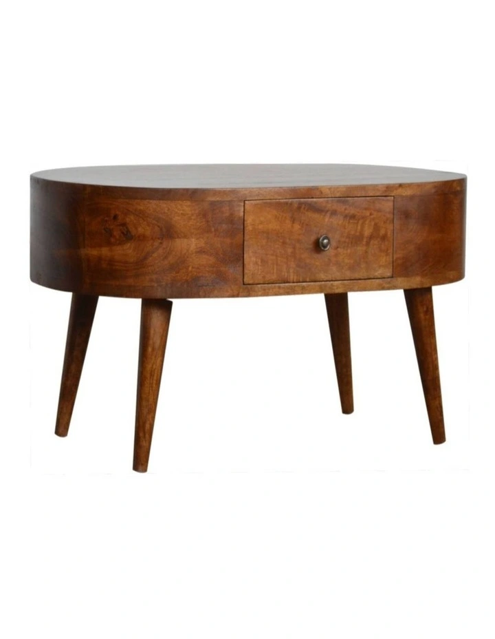 Artisan Furniture Solid Wood Chestnut Rounded Coffee Table,  2 Drawers,  Dark Brown image 3