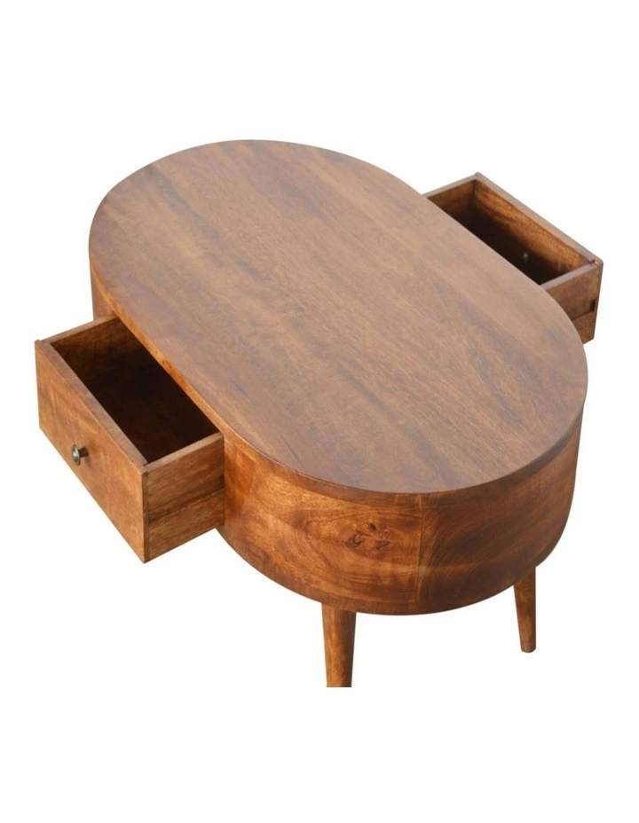 Artisan Furniture Solid Wood Chestnut Rounded Coffee Table,  2 Drawers,  Dark Brown image 5