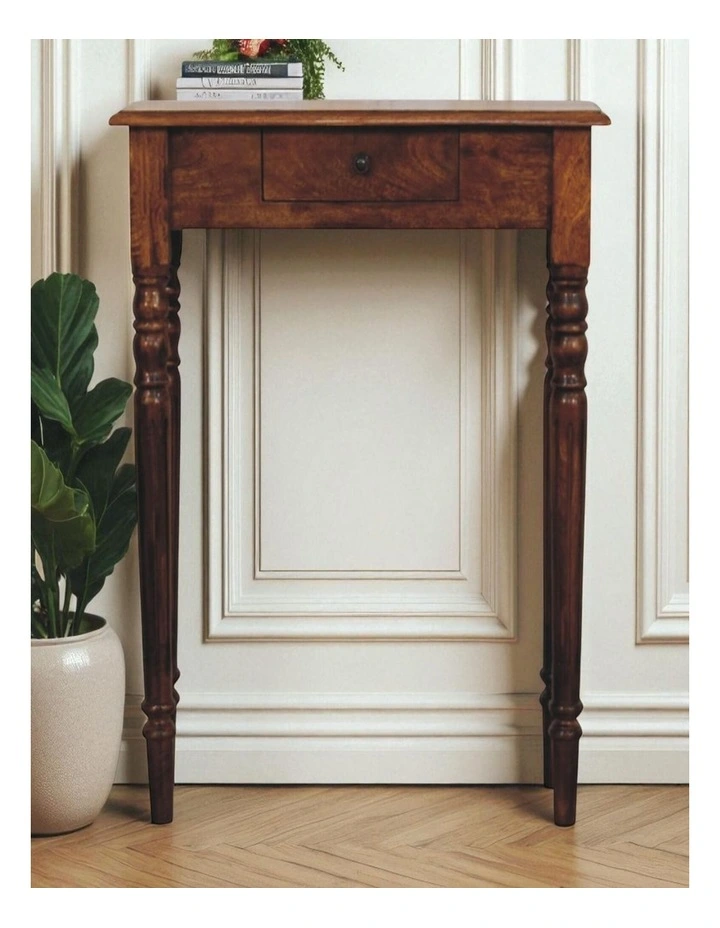 Artisan Furniture Solid Wood Turned Legs 1 Drawer Chestnut Console, Brown image 3