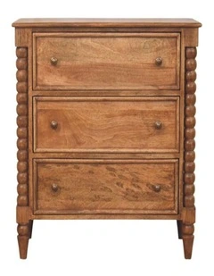 Artisan Furniture Solid Wood Spindle Chest of Drawers, 3 Drawers, Brown