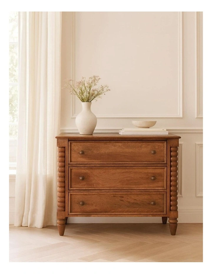 Artisan Furniture Solid Wood Spindle Chest of Drawers, 3 Drawers, Brown image 3