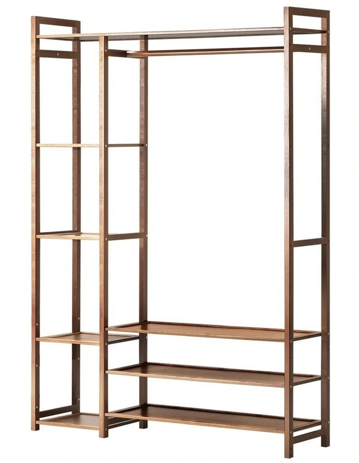 Oikiture Clothes Rack Open Wardrobe Garment Coat Hanging Rail Bamboo 8 Shelves image 1