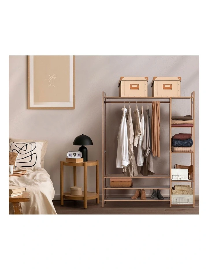 Oikiture Clothes Rack Open Wardrobe Garment Coat Hanging Rail Bamboo 8 Shelves image 7