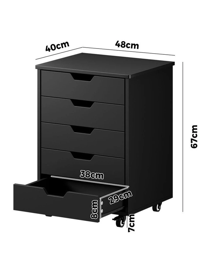 Oikiture 5 Drawer Mobile Filing Cabinet Storage Cabinet Home Office Black image 3