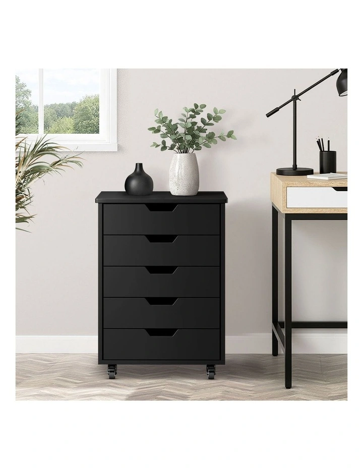 Oikiture 5 Drawer Mobile Filing Cabinet Storage Cabinet Home Office Black image 7