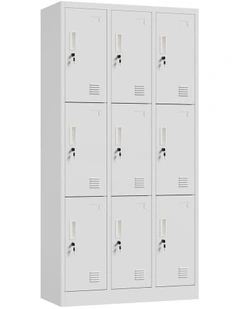 Oikiture 9 Doors Locker Cabinet Steel Storage Cupboard Office School Gym White